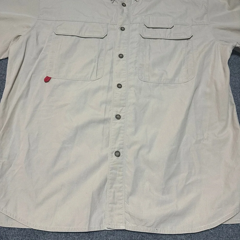 The North Face Mens Large Short Sleeve Button Down Fishing Shirt Tan Cotton L/G